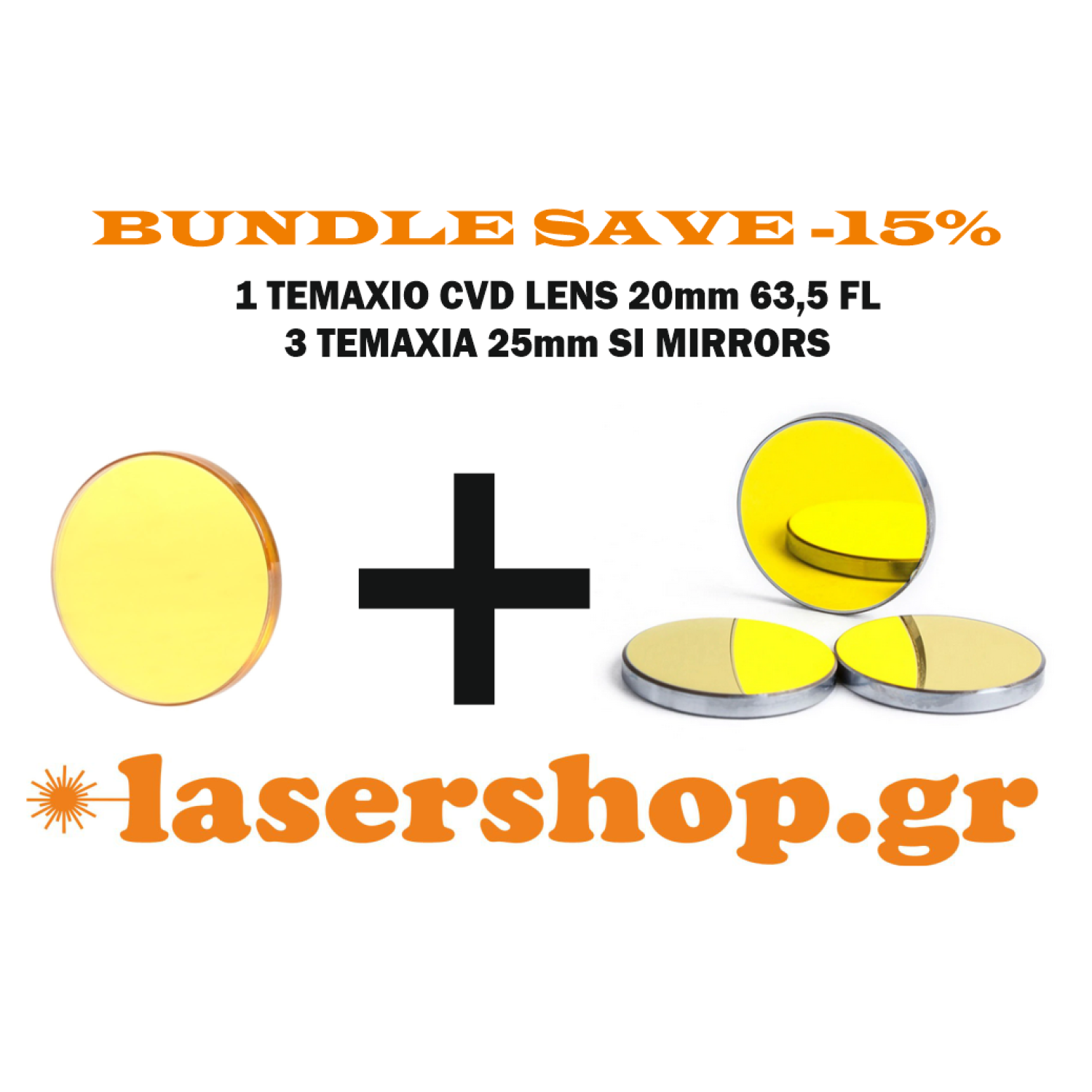 CVD LENS 20mm 63,5FL+3 PCS SI 25mm MIRROR BUNDLE